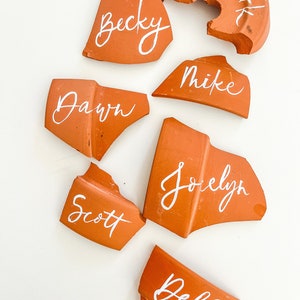 Terra Cotta Shard Place Cards | Wedding Place Cards, Escort Cards, Hand Lettered