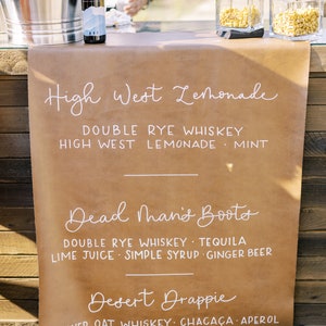 Vegan Leather Hand Lettered Wedding Signage | Bar Menu, Seating Chart, Hand Calligraphy