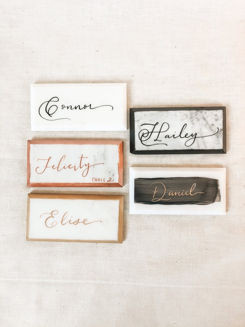 Hand Calligraphy Escort Card Marble Tile Place Card Rectangle