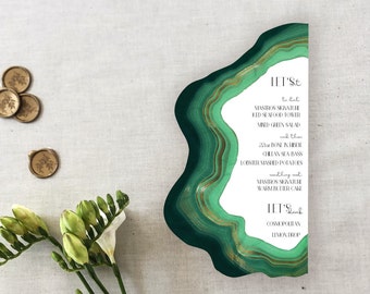 Malachite Wedding Menu | Dark Green Gold Agate Malachite Pattern, Modern Unique Wedding Menu