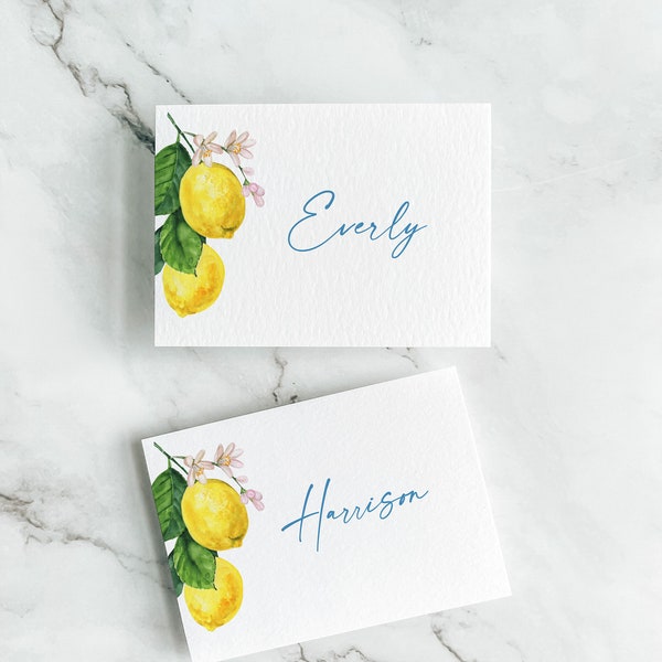 Positano Escort Cards, Place Cards | Watercolor Lemon Wedding Escort Cards