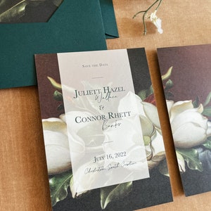 Charleston Wedding Save the Date Card | Magnolia Floral Outdoor Garden Wedding