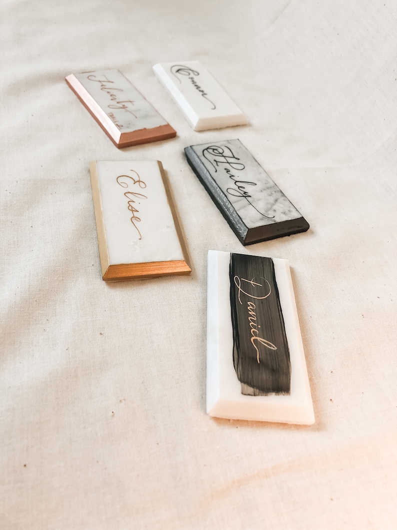 Hand Calligraphy Escort Card Marble Tile Place Card Rectangle