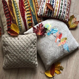Patrones de pájaros bordados, almohadas de algodón de colores, fundas de cojines, diseño indio, 16x16