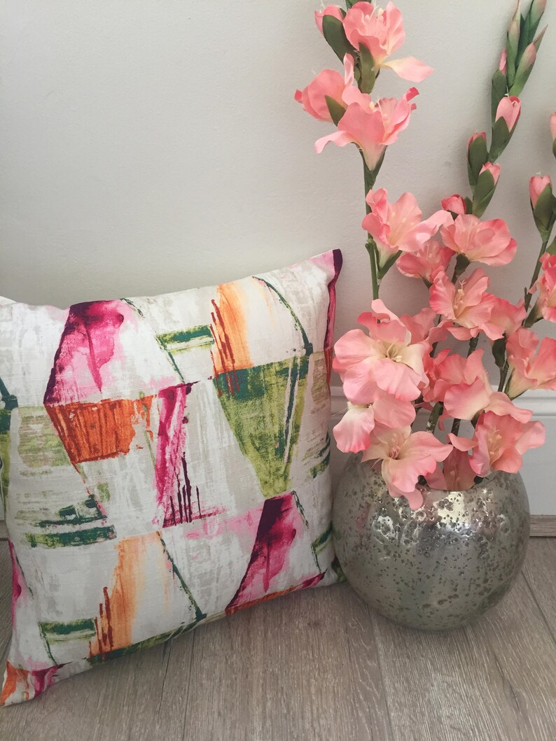 Outdoor and patio pillows 16x16 cushion covers trendy designs orange and green prints on linen Pillow covers pink modern chic Bright