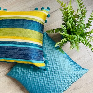 Teal blue, wavy pattern, a satin sheen modern, on trend, Cushion cover, 16x16