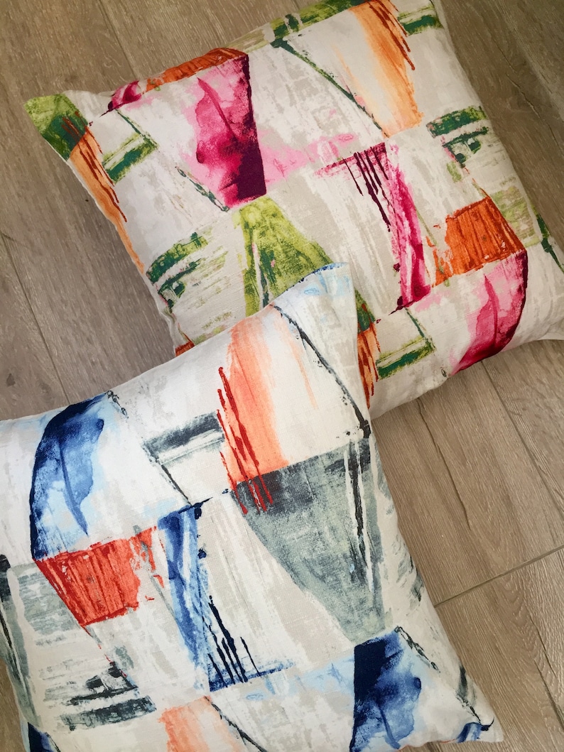 Outdoor and patio pillows 16x16 cushion covers trendy designs orange and green prints on linen Pillow covers pink modern chic Bright