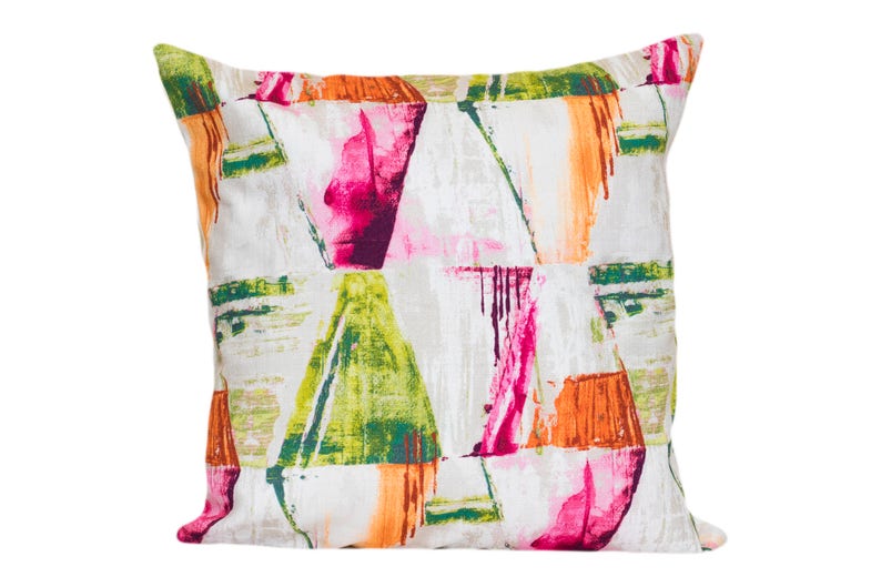 Outdoor and patio pillows 16x16 cushion covers trendy designs orange and green prints on linen Pillow covers pink modern chic Bright