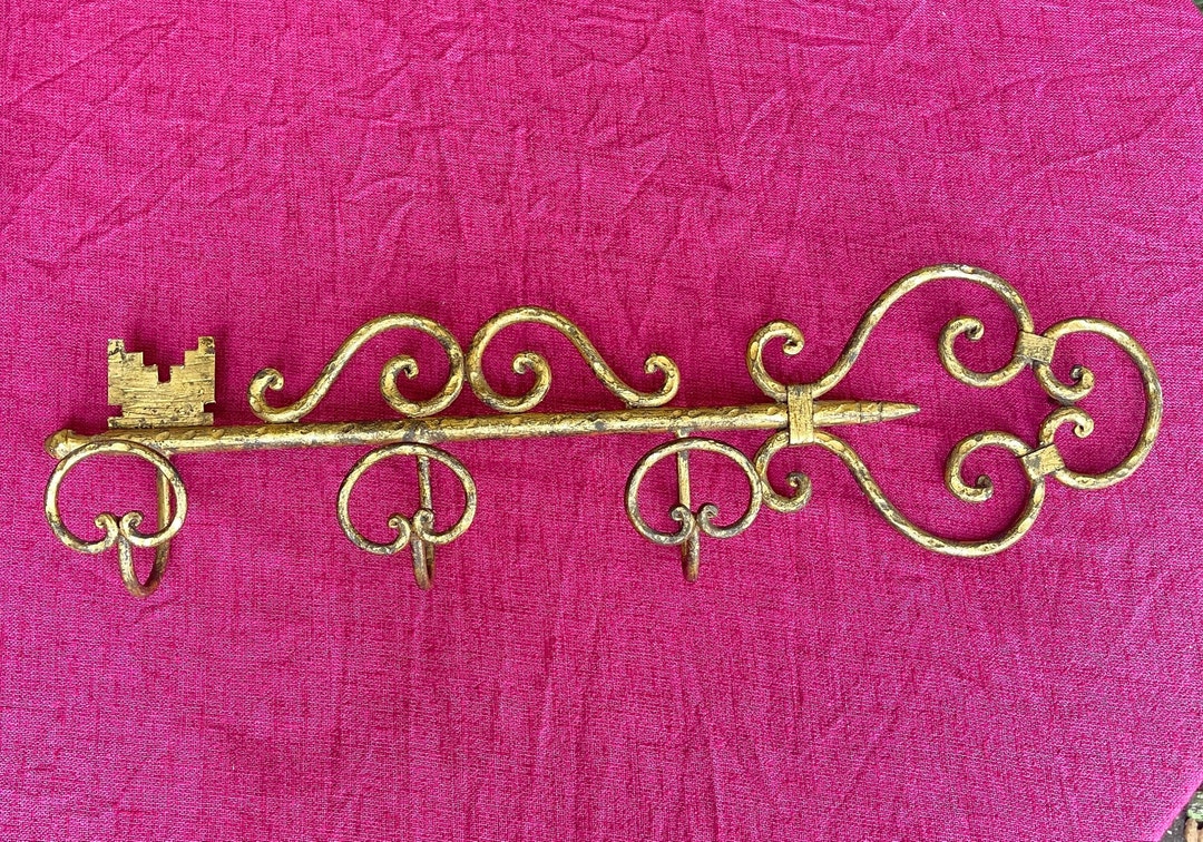 Hollywood Regency Wall Hook Wrought Iron Key Coat Rack in Gold Etsy