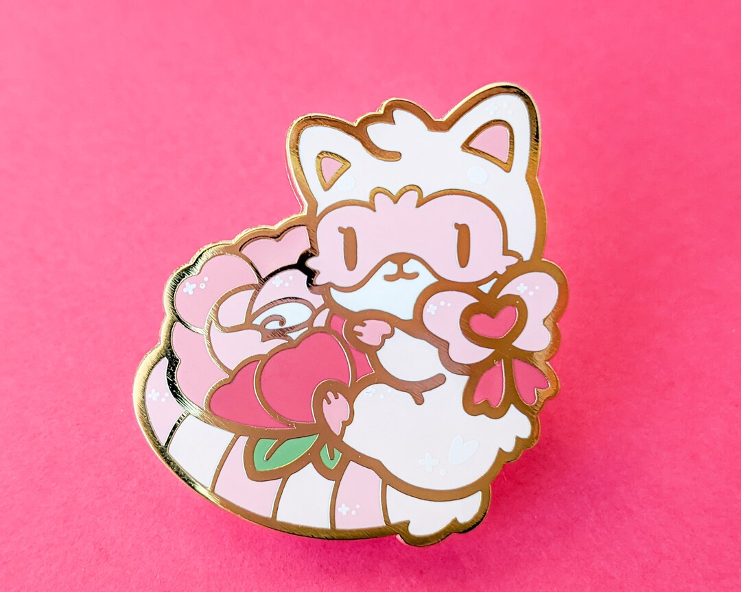 Rose Fluff Raccoon Enamel Pin - Etsy