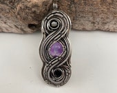 Infiniti Silver Black Tourmaline Amethyst Wire Wrap Pendant