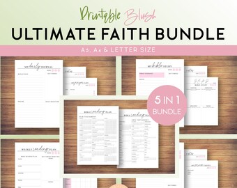 Ultimate Faith Planner Bundle, Printable Blush Bible Devotional Plan, Prayer Journal, Bible Reading Tracker Sermon Notes, A5, A4 & Letter