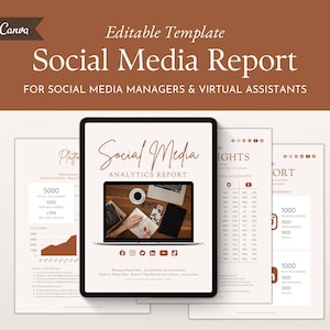 Social Media Analytics Report Canva Template, Editable Social Media Manager Printable, Freelancer & Virtual Assistant Business Guides