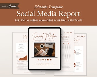 Social Media Analytics Report Canva Template, Editable Social Media Manager Printable, Freelancer & Virtual Assistant Business Guides