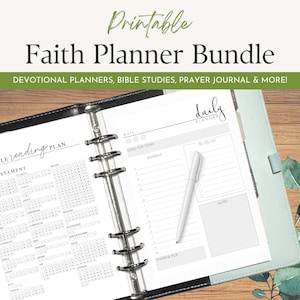 Faith Planner Bundle, 5 in 1 Printable Bible Devotional Plan, Prayer Journal, Bible Reading Plan, Church Sermon Notes, A5, A4 & Letter Size