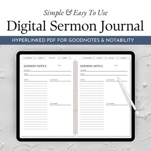 Digital Sermon Notebook, Minimalist Modern Church Journal Template, Digital Faith Planner Notebook for GoodNotes and Notability