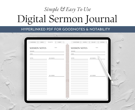Digital Sermon Notebook, Minimalist Modern Church Journal Template, Digital Faith Planner Notebook for GoodNotes and Notability