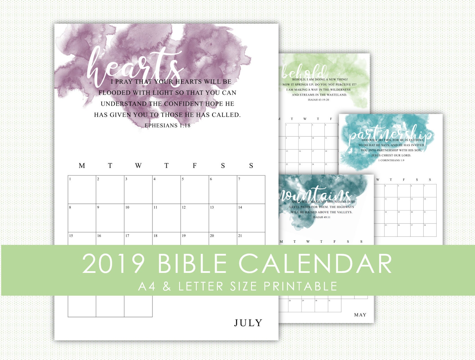 2019 Bible Verse Calendar Printable Christian Scripture | Etsy