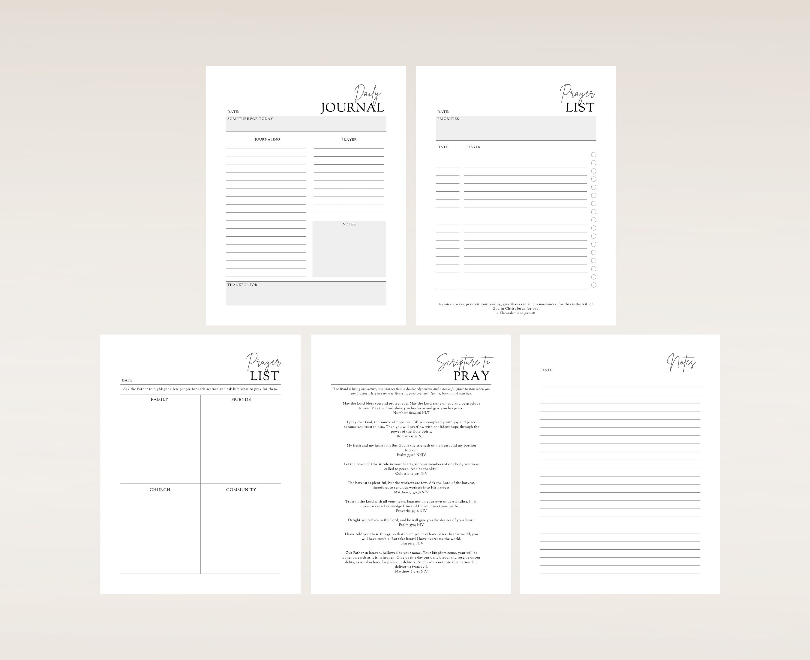 Prayer Journal Planner Inserts, Printable Bible Study Notes, Christian ...