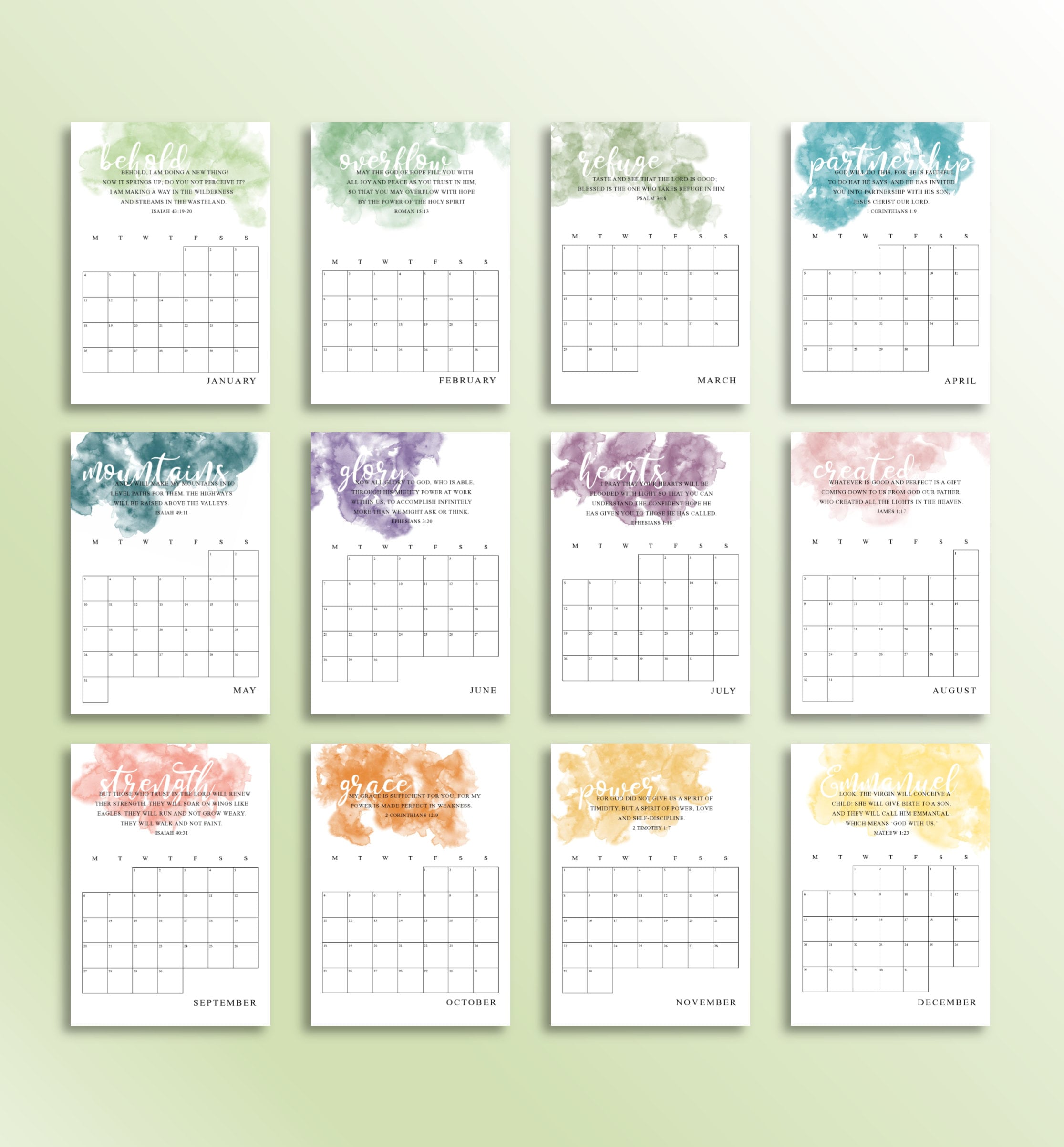 2021 Bible Verse Calendar Printable Christian Scripture | Etsy