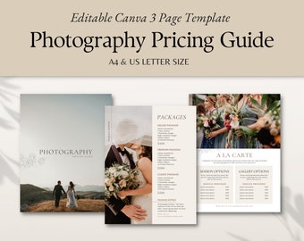 Photography Pricing Guide Canva Template, Pricing Brochure, Photographer Session Price Guide, Photography Packages or Mini Sessions Template