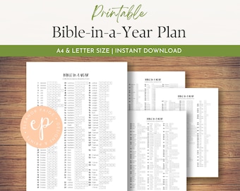 Bible in a Year Reading Log Printable, Chronological Daily Scripture Tracker 365 Day Plan, Christian Bible Planner, A4 & Letter Size