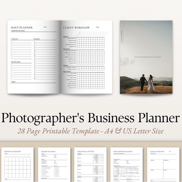 Photographers Printable Planner, Photography Business & Session Plan, Client Workflow, Budget Finance Tracker, Daily Weekly Monthly