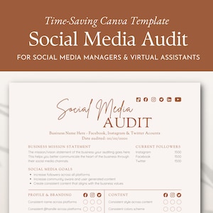 Social Media Audit Template, Social Analytics Canva Editable, Social Manager, Freelancer and Virtual Assistant Business Template and Guides