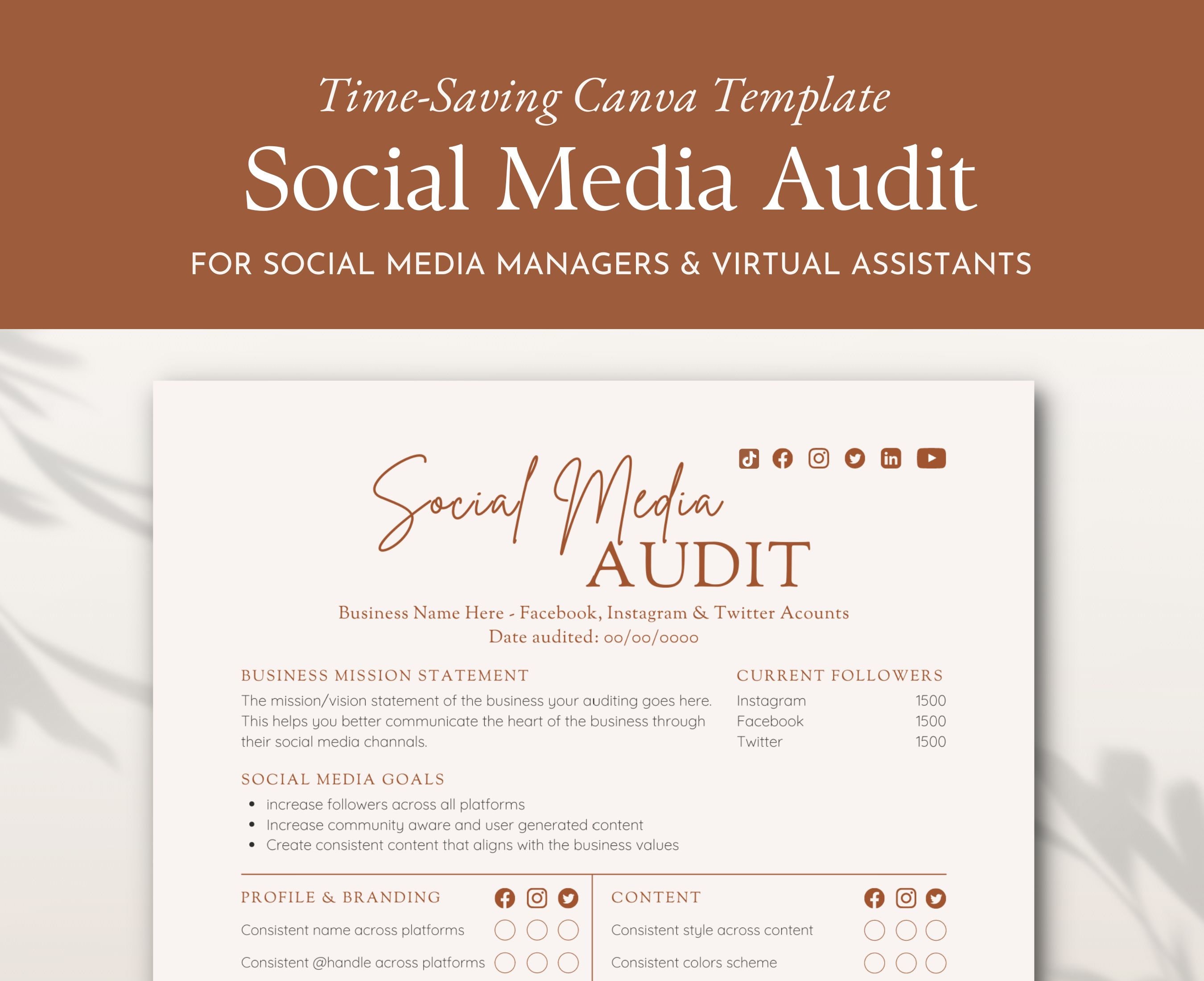 Social Media Audit Template, Social Analytics Canva Editable, Social Manager, Freelancer and Virtual Assistant Business Template and Guides