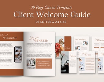 New Client Welcome Packet Template for Canva, 30 Page Editable Business Onboarding Guide, Modern Customizable Marketing Book Service Pricing