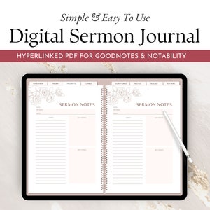 Digital Sermon Notebook, Church Journal Template, Floral Digital Faith Planner Notebook for GoodNotes and Notability