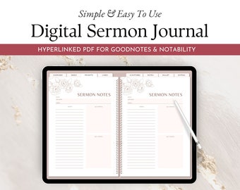 Digital Sermon Notebook, Church Journal Template, Floral Digital Faith Planner Notebook for GoodNotes and Notability