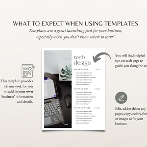 K&ouml;nnte beinhalten: Ein schwarzer Laptop mit einem wei&szlig;en Bildschirm, auf dem ein Preispaket f&uuml;r Webdesign angezeigt wird. Der Bildschirm zeigt drei Pakete mit Preisen von 500 $, 1&nbsp;000 $ und 1&nbsp;500 $. Der Text "Webdesign" befindet sich oben auf dem Bildschirm. Das Bild zeigt auch ein graues Bleistiftsymbol und Text, der besagt: "Sie finden hilfreiche Tipps auf jeder Seite, die Sie durch den Prozess f&uuml;hren." und "Bearbeiten, hinzuf&uuml;gen oder l&ouml;schen Sie Seiten, Kopien, Farben, Schriftarten oder Bilder, um Ihr Unternehmen anzupassen."