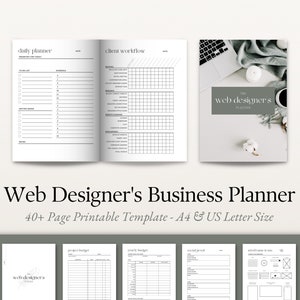 Può includere: Un planner aziendale per web designer stampabile con oltre 40 pagine. Il planner include sezioni per la pianificazione giornaliera, il flusso di lavoro dei clienti, il budget del progetto, il budget annuale, la prova sociale, le icone di wireframe e la checklist dei nuovi clienti. Il planner è disponibile in formato A4 e US Letter.
