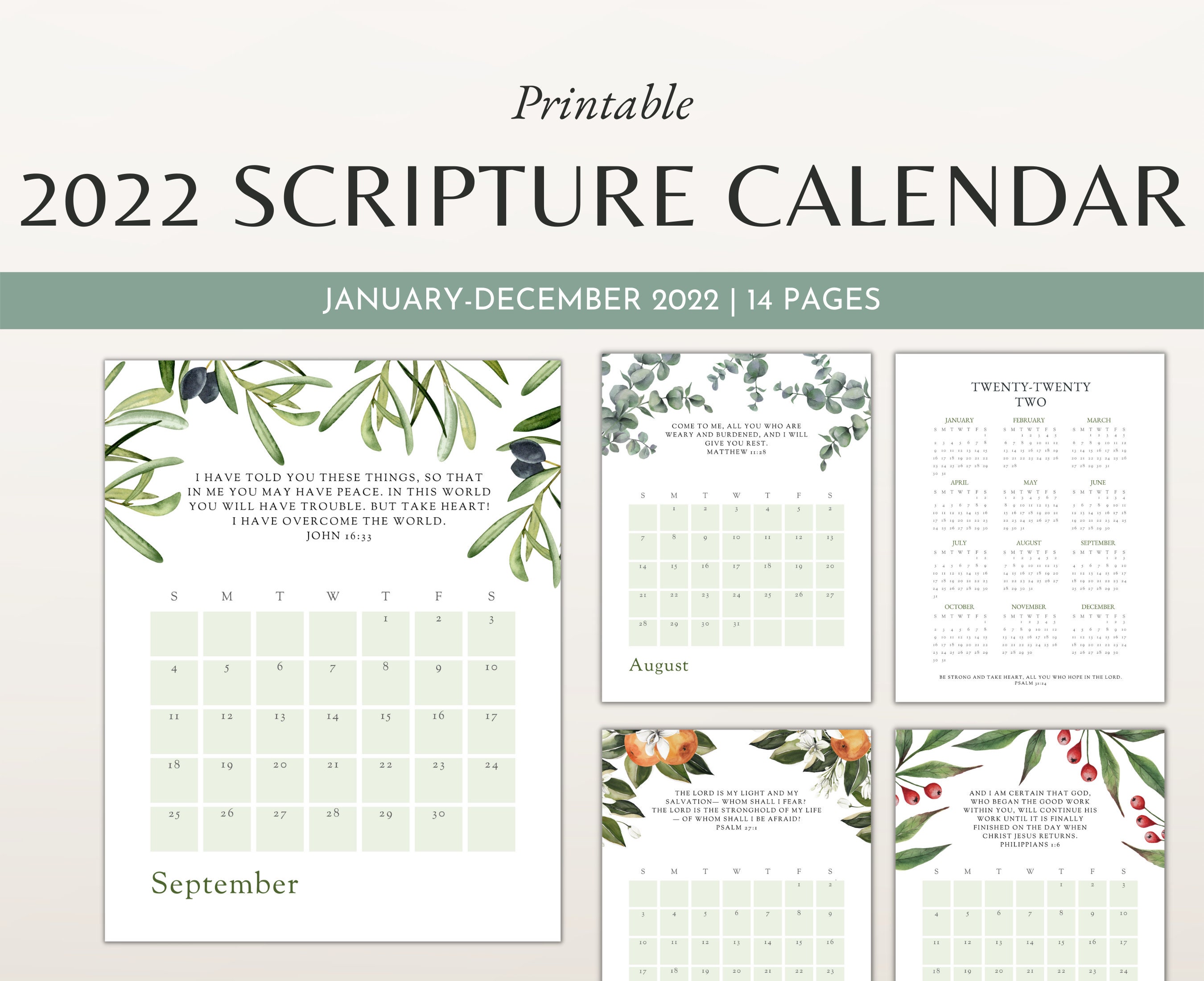 Christian Calendar 2022 Pdf 2022 Bible Verse Calendar Printable Christian Scripture | Etsy