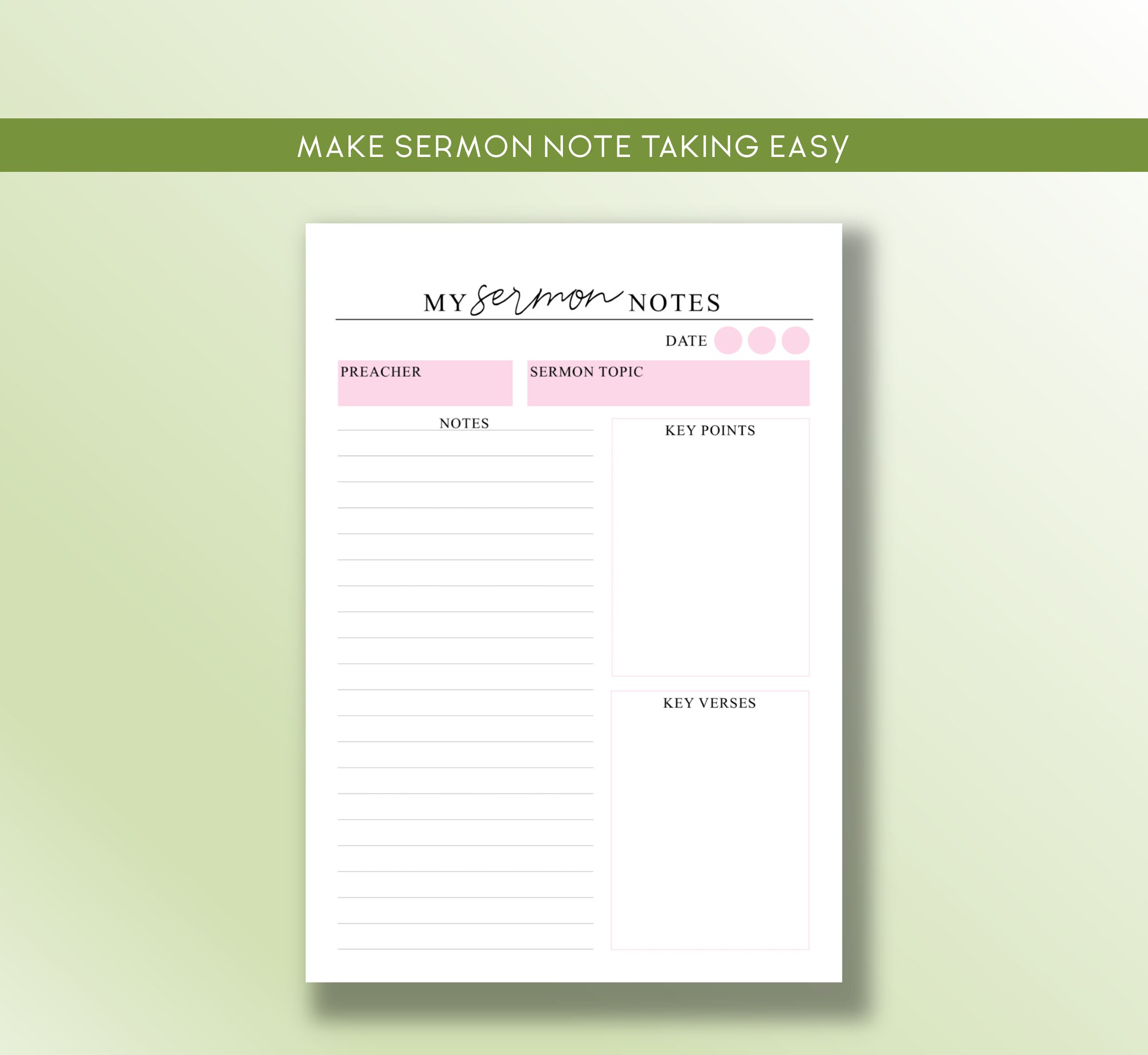 Sermon Notes Printable, Blush Pink Sermon Journal Pages, Bible Study ...