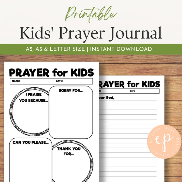 Printable Prayer Notes for Kids, Children's Prayer Worksheet, Daily Prayer for Kids, Bible Printables, A5, A4 & Letter Size