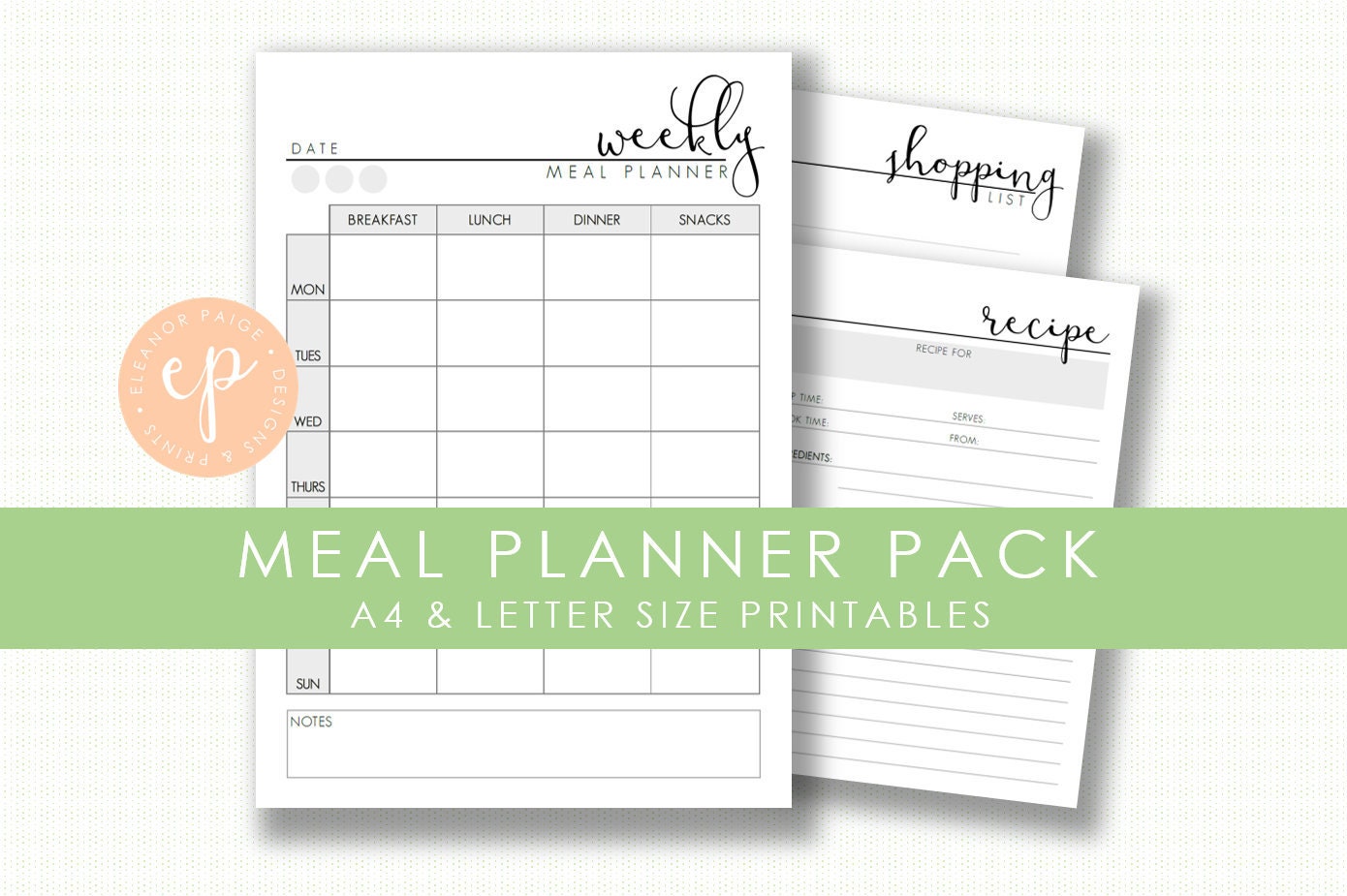 Meal Planner Printable Pack Recipe Card Template Weekly | Etsy