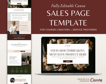 Sales Landing Page Website Template Canva, Course, Coaching & Services Long Form Sales Webpage Design for Course Creator, Bloggers, Business