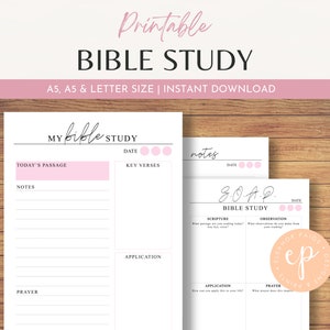 Bible Study and SOAP Printable Notes Template, Blush Pink Faith Planner Pages, Bible and Prayer Journal Template, A5, A4 & Letter Size