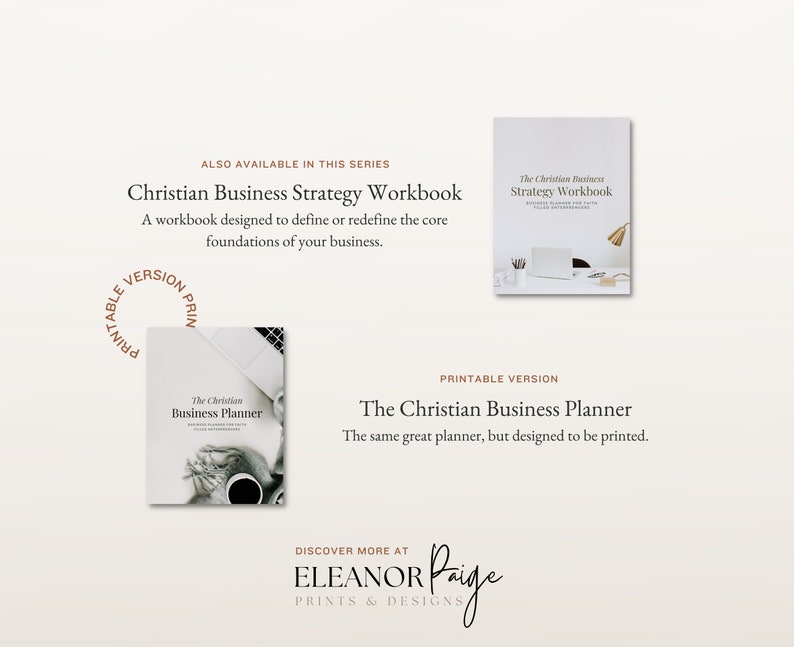 May include: A printable version of "The Christian Business Planner" workbook. The workbook is designed to help faith-based entrepreneurs define or redefine the core foundations of their business. The cover features a black and white image of a coffee cup and a scarf.