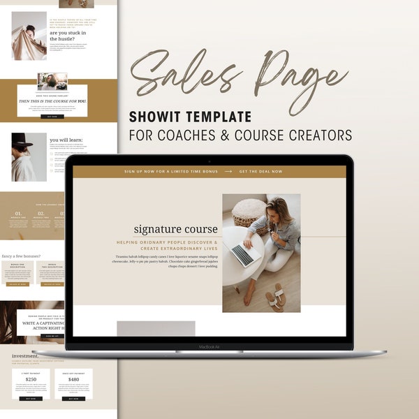 Showit Landing Page Website Template for Coaches and Course Creators, Long Form Sales Page Add On, Web Design, Landing Page for Coach