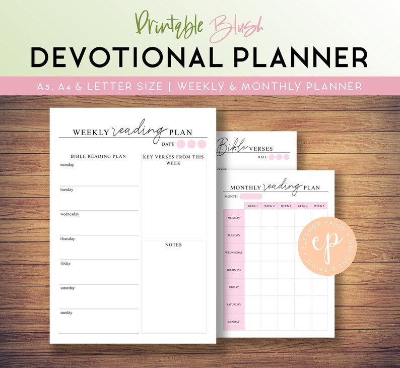 Bible Study Devotional Planner Printable Blush Pink Weekly Etsy