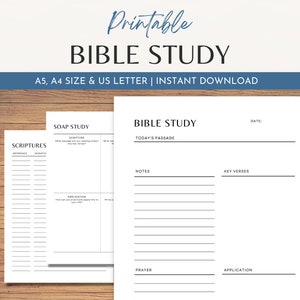 Può includere: Diario di studio biblico stampabile con sezioni per le Scritture, appunti, versetti chiave, preghiera e applicazione. Il diario è disponibile in formato A5, A4 e US Letter.
