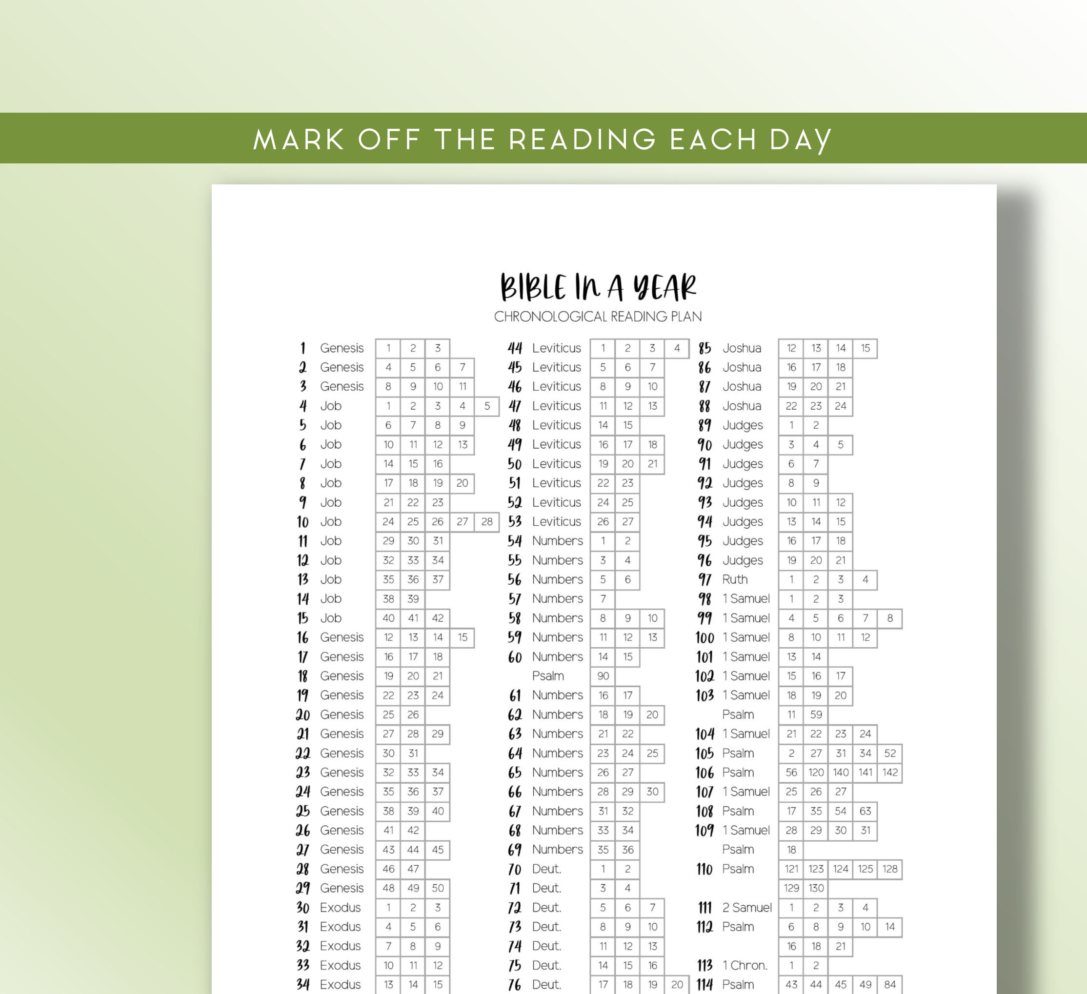 Bible in a Year Reading Log Printable, Chronological Daily Scripture ...