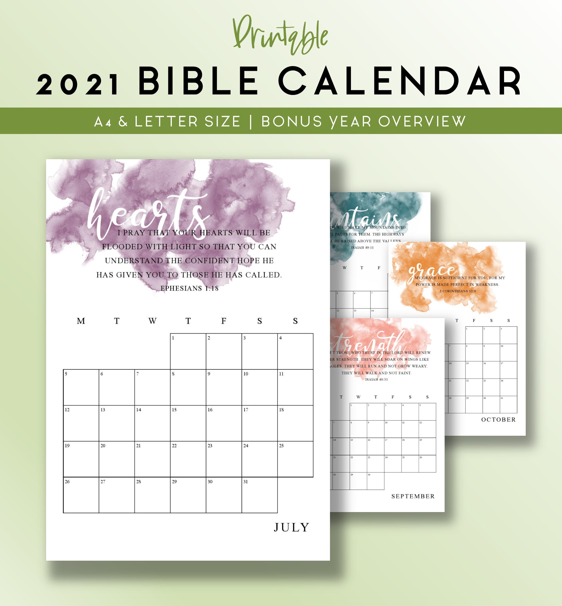 2021 Bible Verse Calendar Printable Christian Scripture Etsy