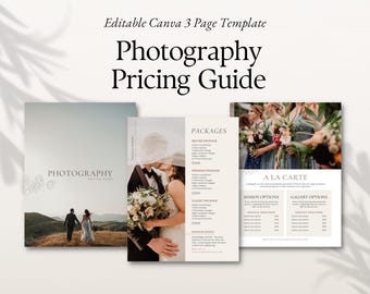 Mall för prisguide för fotografering i Canva, prisbroschyr, prisguide för fotografsessioner, mall för fotopaket eller minisessioner