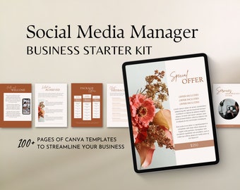Kit de inicio de Social Media Manager, paquete empresarial de plantillas de Canva, paquete de incorporación de clientes, marca, servicios de fijación de precios, propuesta de estrategia