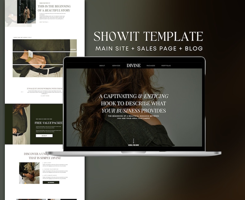 Websitesjabloon Divine Showit: modern minimalistisch webdesign afbeelding 1