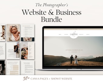 Photographers Website and Business Starter Kit Bundle, Photography Showit Website & Canva Templates, Client Onboarding and Business Planner